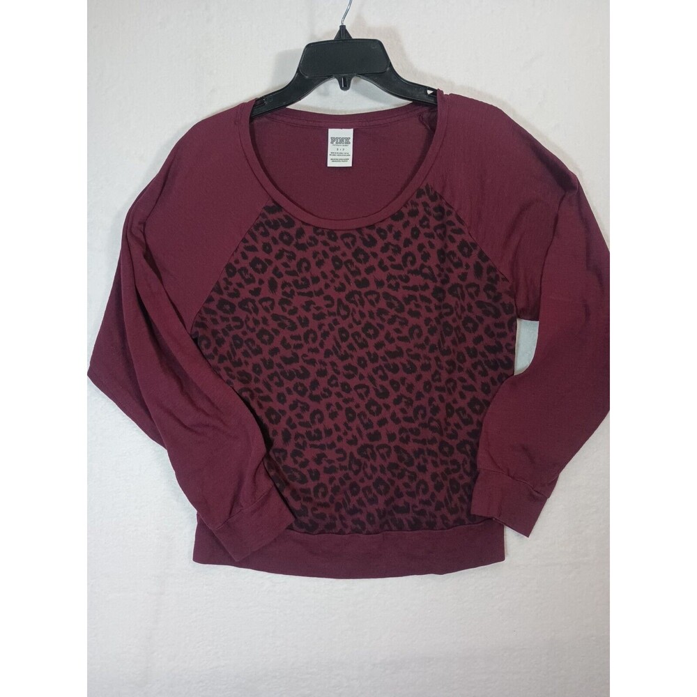 PINK Victoria's Secret Leopard Print Burgundy Long Sleeve Shirt Size Small